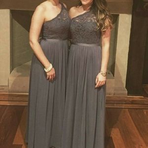 One shoulder corded lace mesh dress